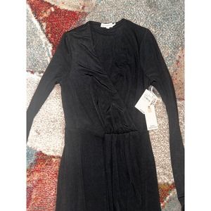 Good American Shimmer Long Sleeve Wrap effect draped stretch midi dress size 1